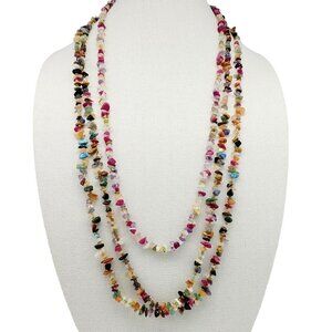 Lot Of 3 Semi Precious Gemstone Infinity Chip Necklaces Two 36" One 31" Boho